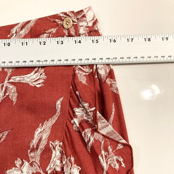 NWOT ZARA Skirt M Wrap Ruffle Midi Floral Linen Blend Button Waist Burgundy - Picture 12 of 13